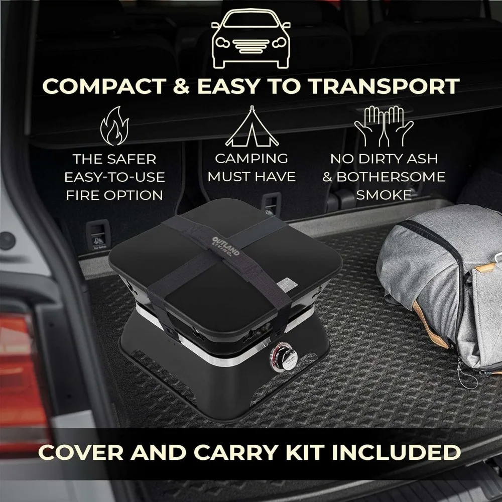 حفرة نار محمولة مربعة بدون دخاني مع غطاء ومجموعة حمل، 14 وعاء نار للمعيشة الخارجية 805 Firecube Gas Fire Pi