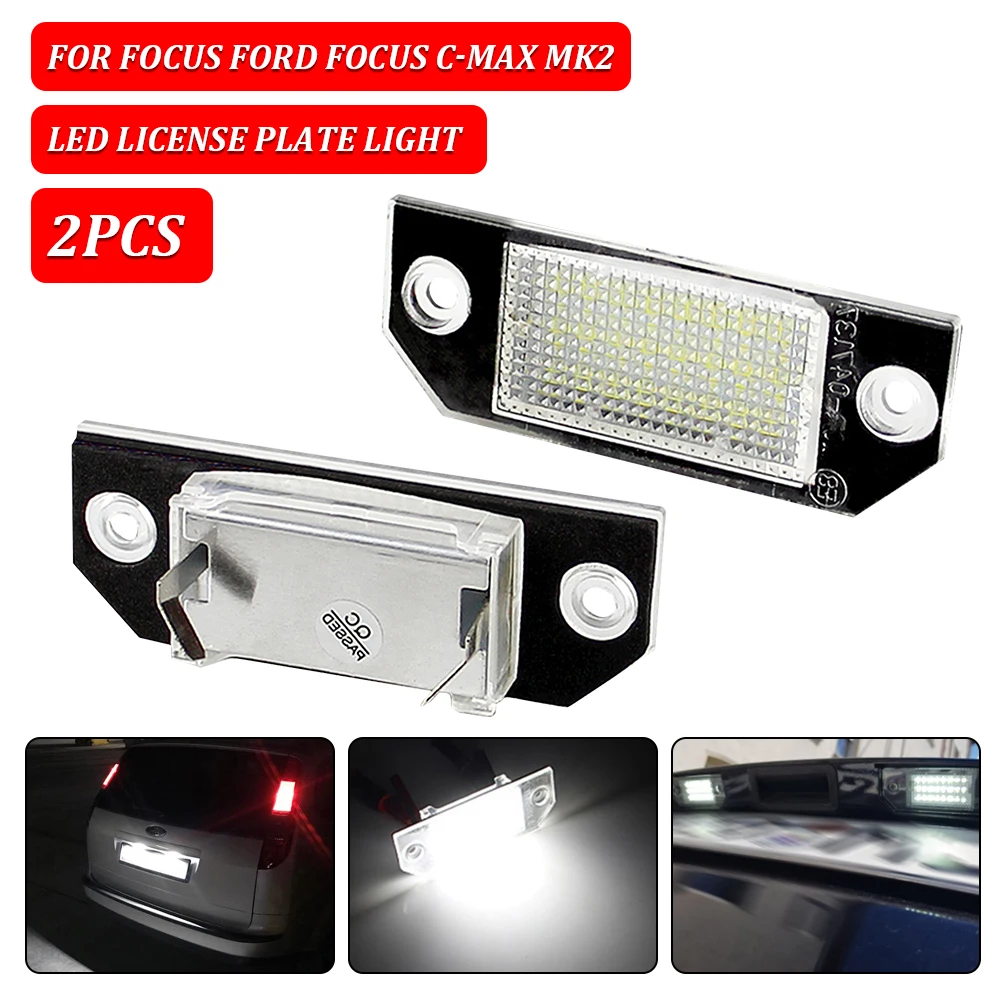 2Pcs 18 High Power SMD LEDs Car License Number Plate Lights Lamp For Ford Focus C-MAX 03- Ford Focus MK2 03-08 White 6500K