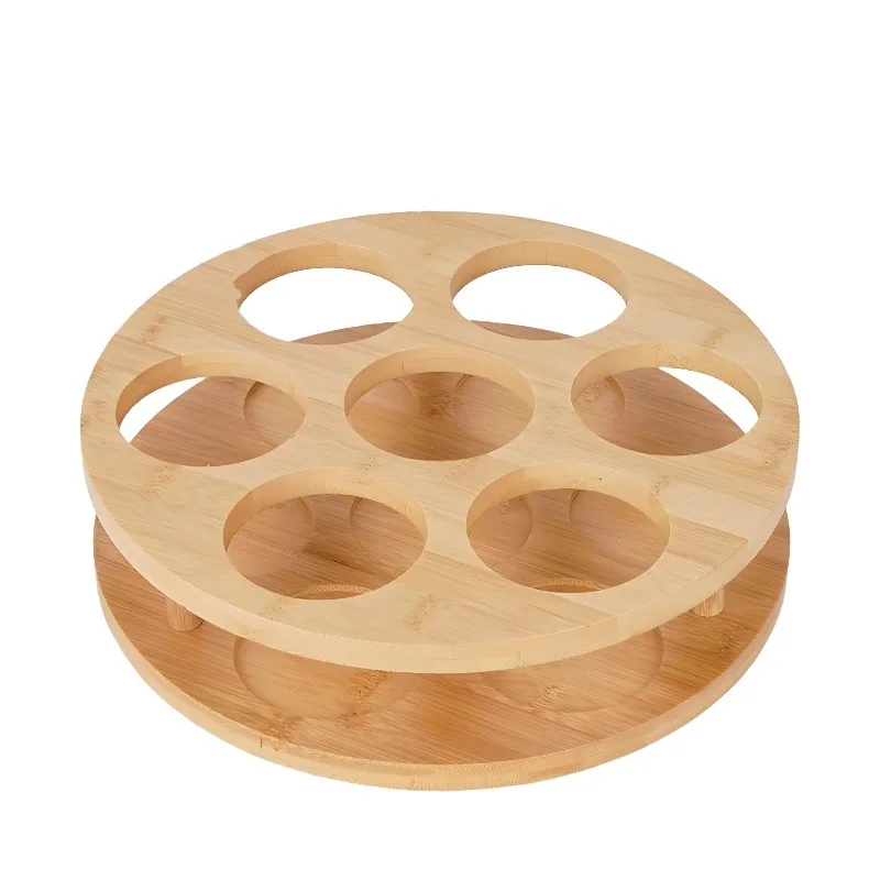For Double‑Layer Rotatable Wooden Desktop Organizer Holder for Scent Machine Essential Oil Humidifier Wine Syrup Insulated Cup