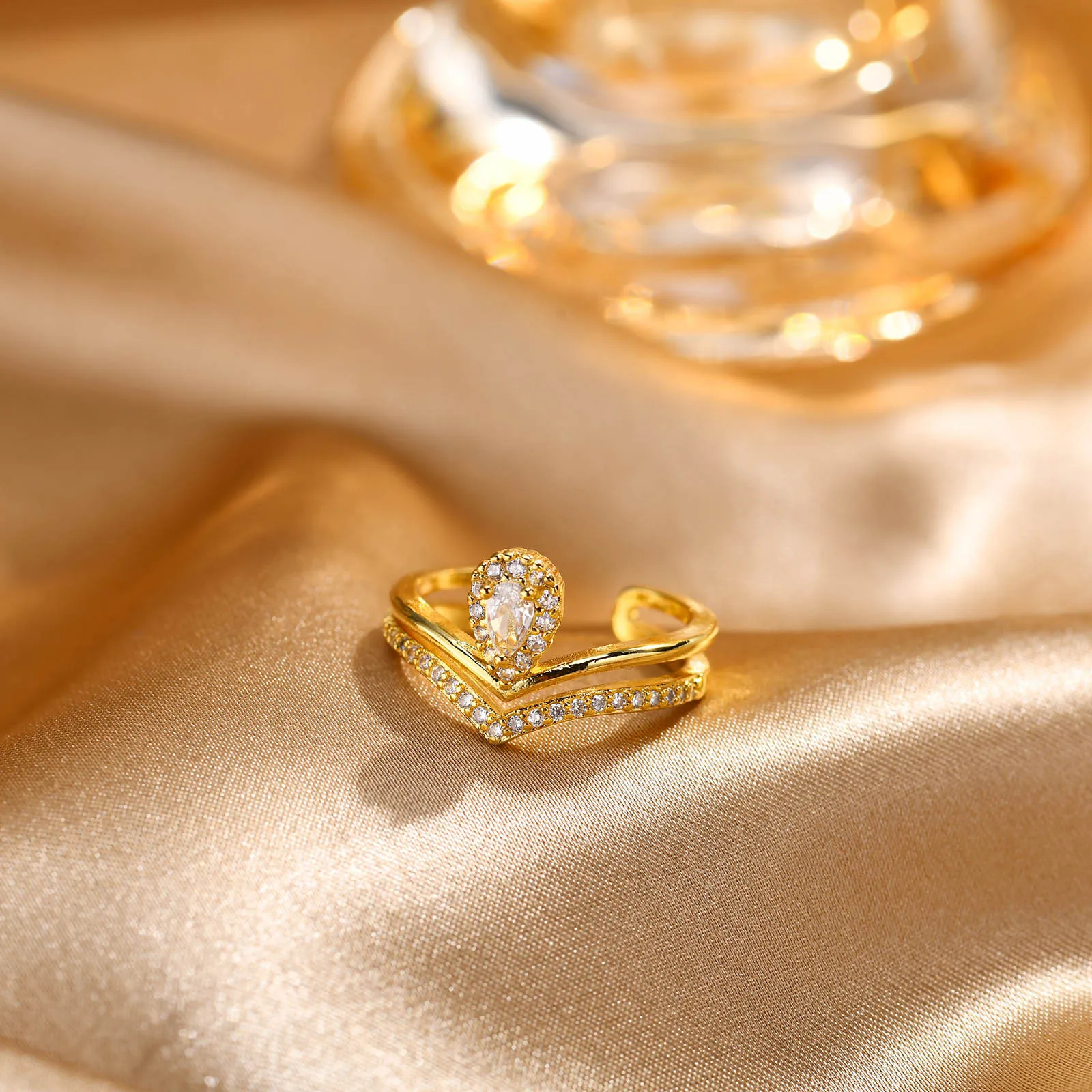 خواتم الخطبة زركونيا مكعب للنساء ، حلقة مفتوحة من الحجر دروبوتر #5