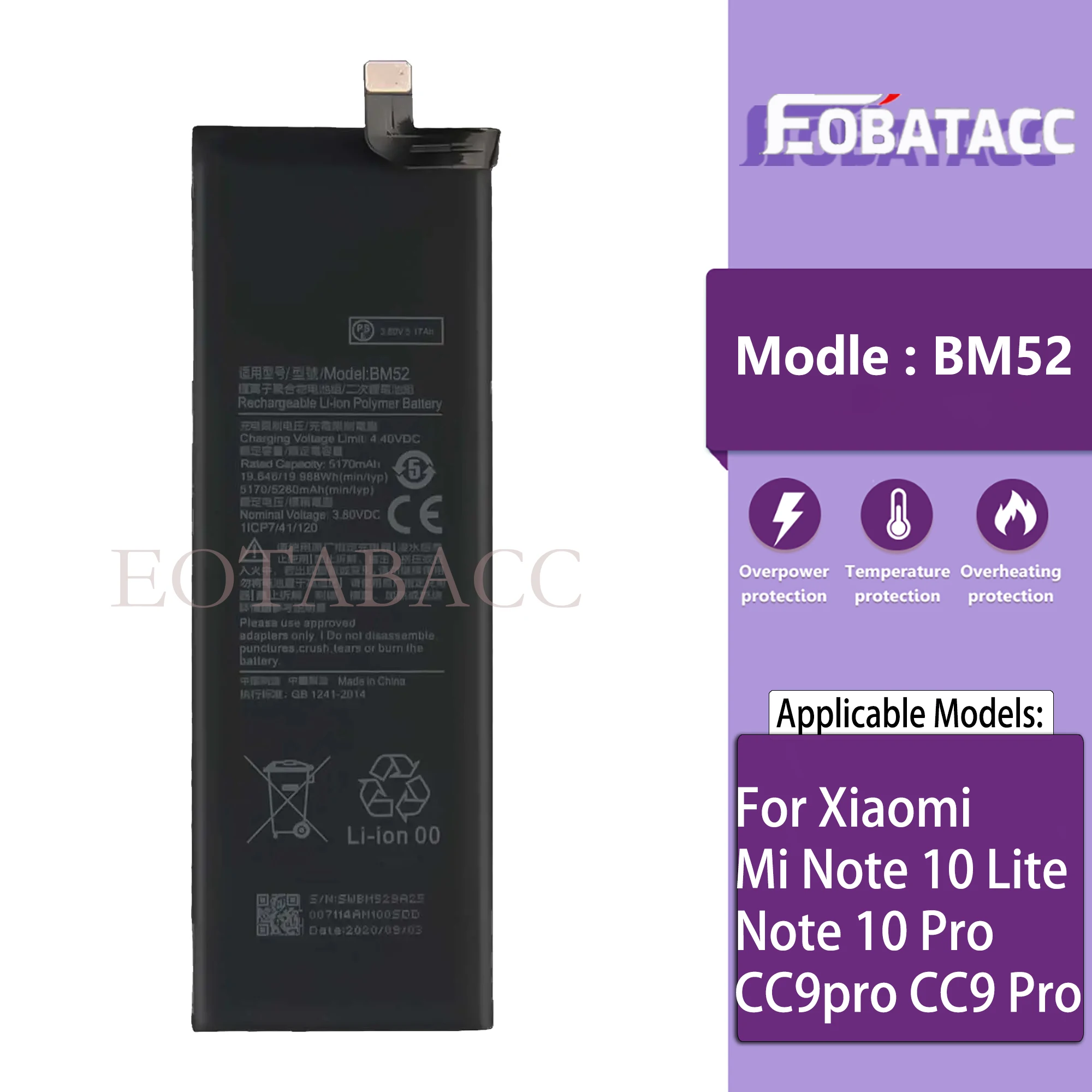 100% Original Capacity Battery BM52 FOR MI CC9 PRO Mobile Phone High Replacement Batteries Bateria