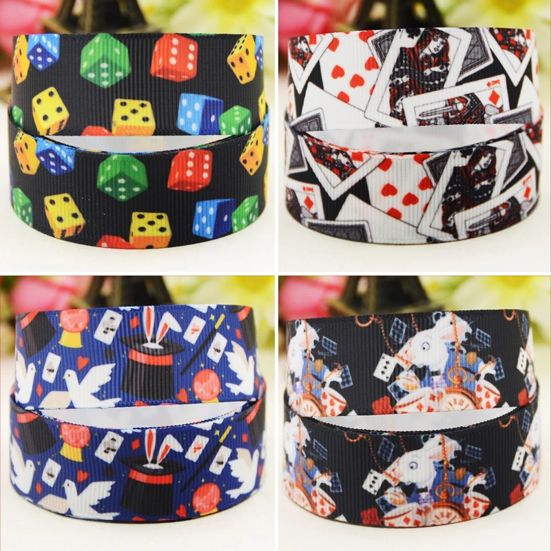 22mm 25mm 38mm 75mm POKER & Magic Cartoon printed Grosgrain Ribbon party decoration 10 Yards