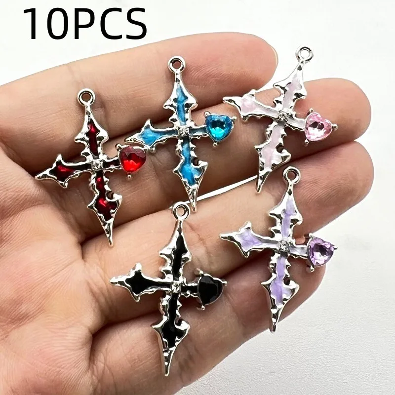 10PCS Alloy oil drip drilling cross love small pendant pendant DIY popular jewelry necklace earrings accessories