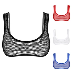 Sexy See Through Fishnet Bras Lingerie For Women Mesh Bra Tops Transparent Wide Shoulder Straps Deep U-neck Erotic Crop Tank Top