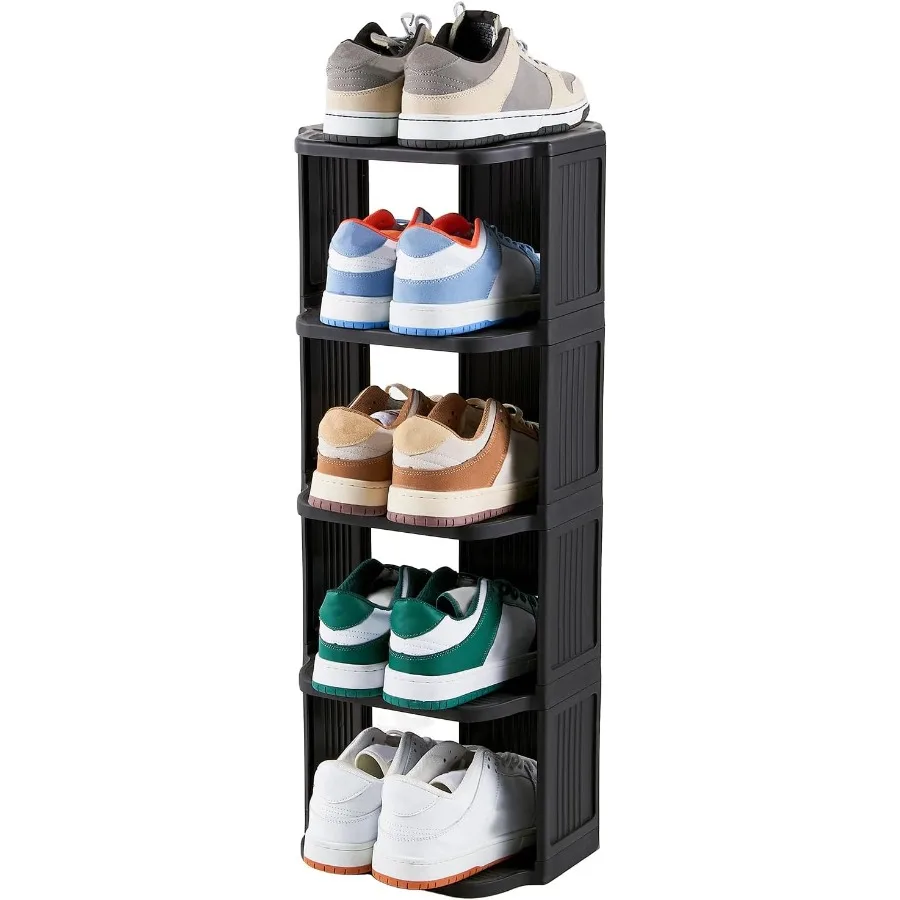 

Small Shoe Rack 5 Tier Plastic Vertical Shoe Rack for Small and Narrow Spaces Free Standing Shoe Organizer for Closet Entryway