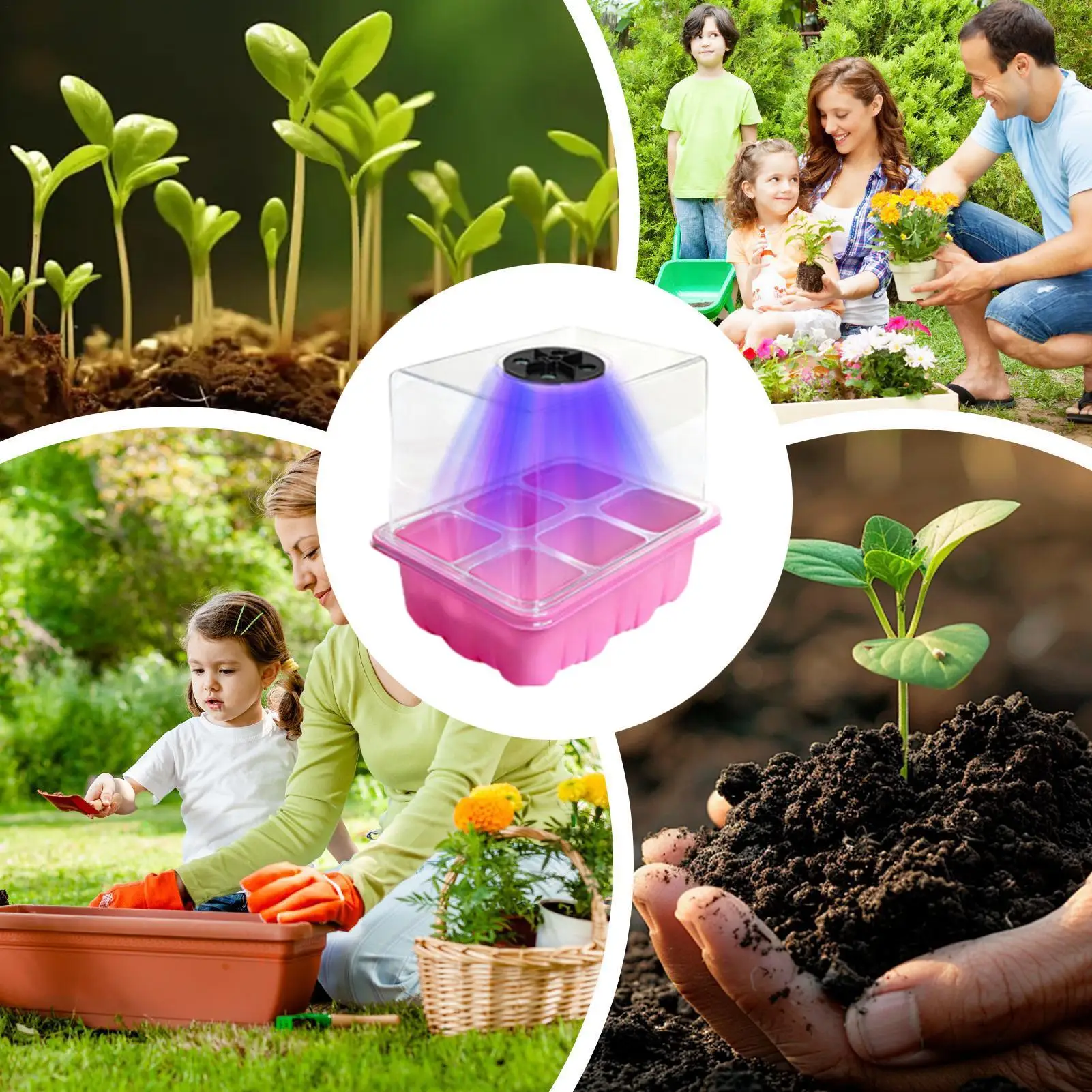 

Поддон для проращивания растений с куполом для контроля влажности и фитолампой для выращивания рассады в помещении и на балконе