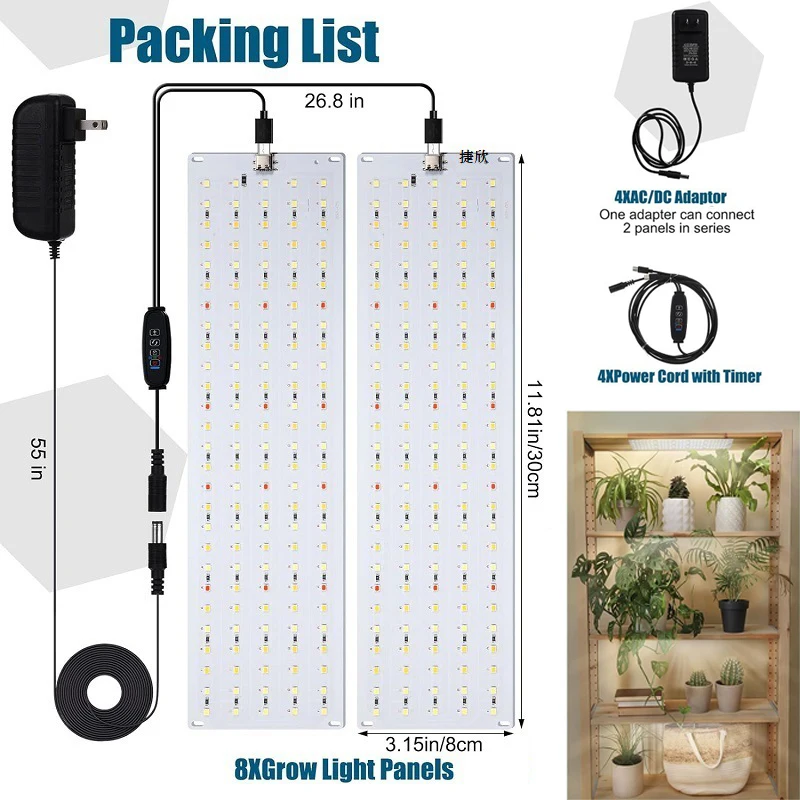 

New 4PCS Grow Panel Light Ultra-thin Full Spectrum Dimmable Timer Plant Lights Under Cabinet Growing Lamp for Indoor Plants Rack