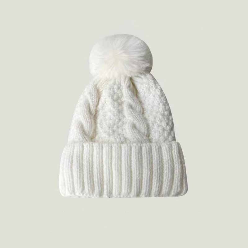 Womens Winter Knitted Beanie Hat Faux Fur Winter Hats Fur Pom Warm