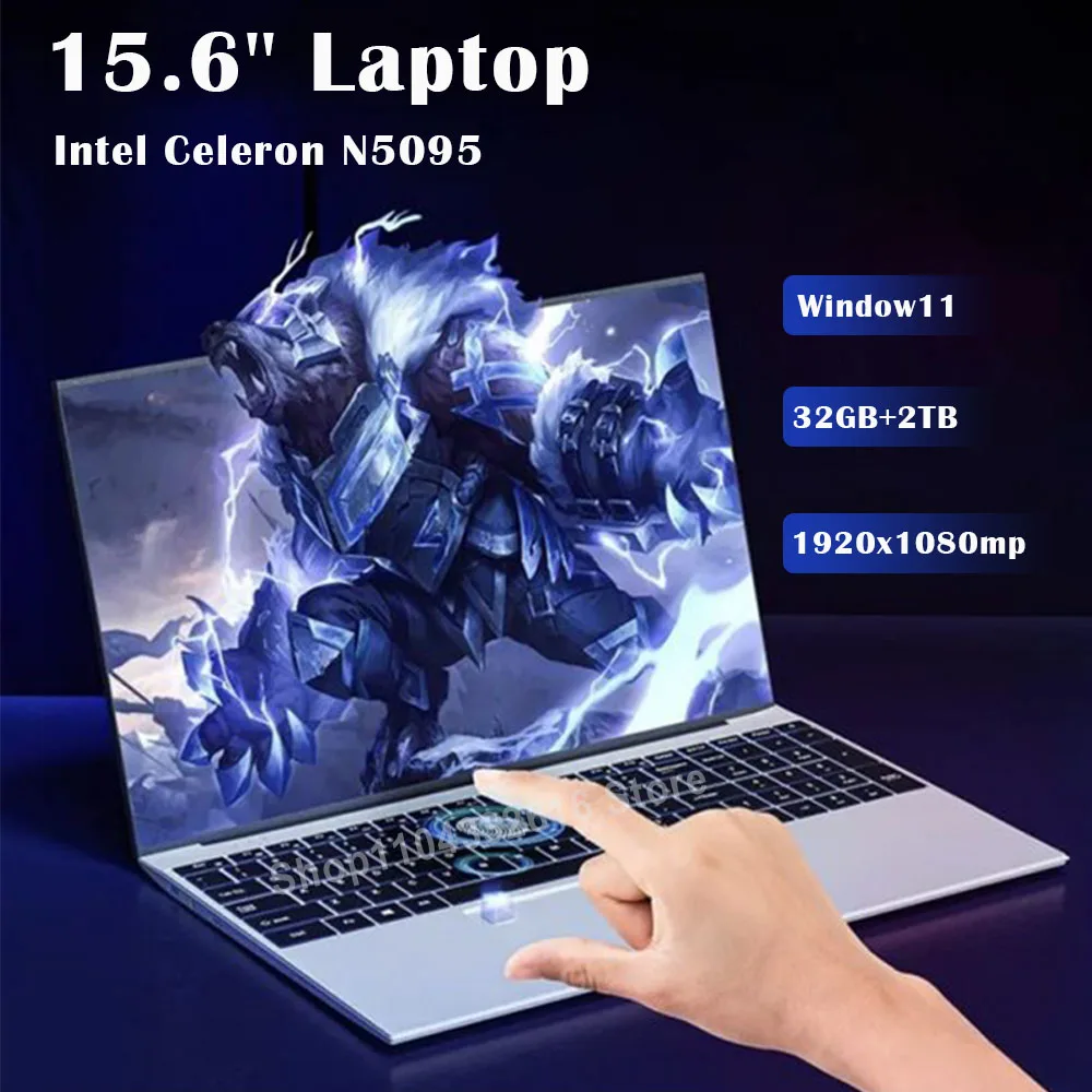 Global version 15.6 Inch Intel Celeron N5095 Windows11 Ram 16GB 32GB RAM Fingerprint Unlock IPS Business Ultrathin Gaming Laptop