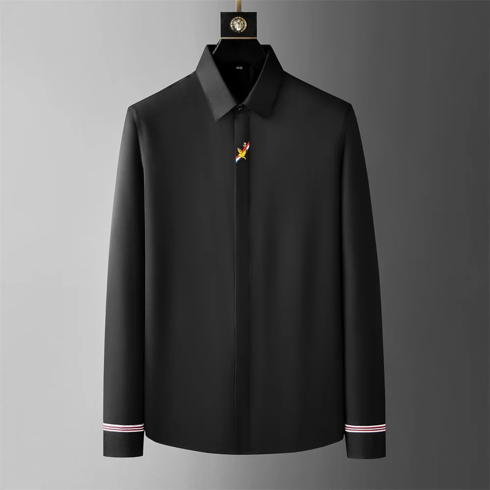 Brand Clothing Luxury Embroidery Shirts Men Long Sleeve Slim Fit Casual Shirts High-quality Business Social Party Tuxedo Blouse