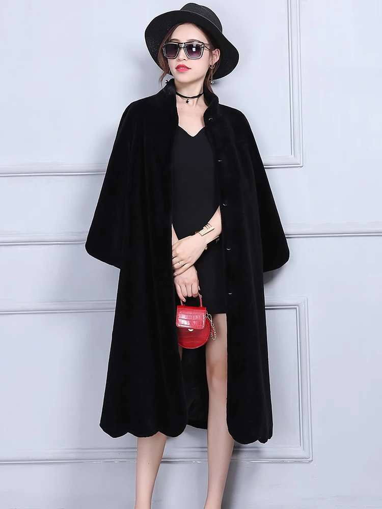 Nerazzurri zimowy długi czarny puszysty ciepły prawdziwy owca płaszcz futrzany wełniany kobiety linia naturalny Shearling płaszcz luksusowa moda 2022