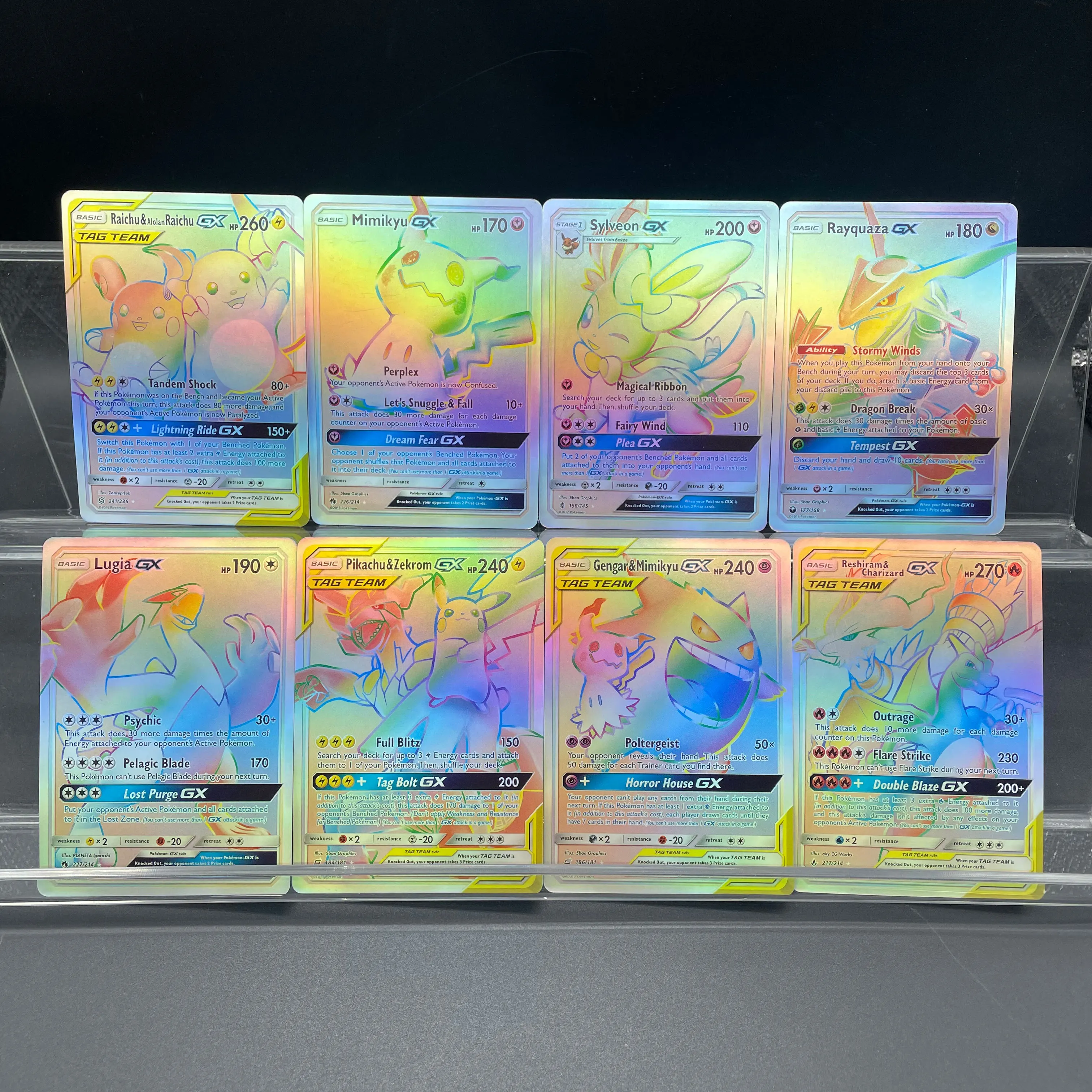 DIY Anime PTCG Selbstgemachte Farbige Sammelkarten Raichu Rayquaza Gengar Charizard Reshiram GX-Serie Englische Version Sammelkarten