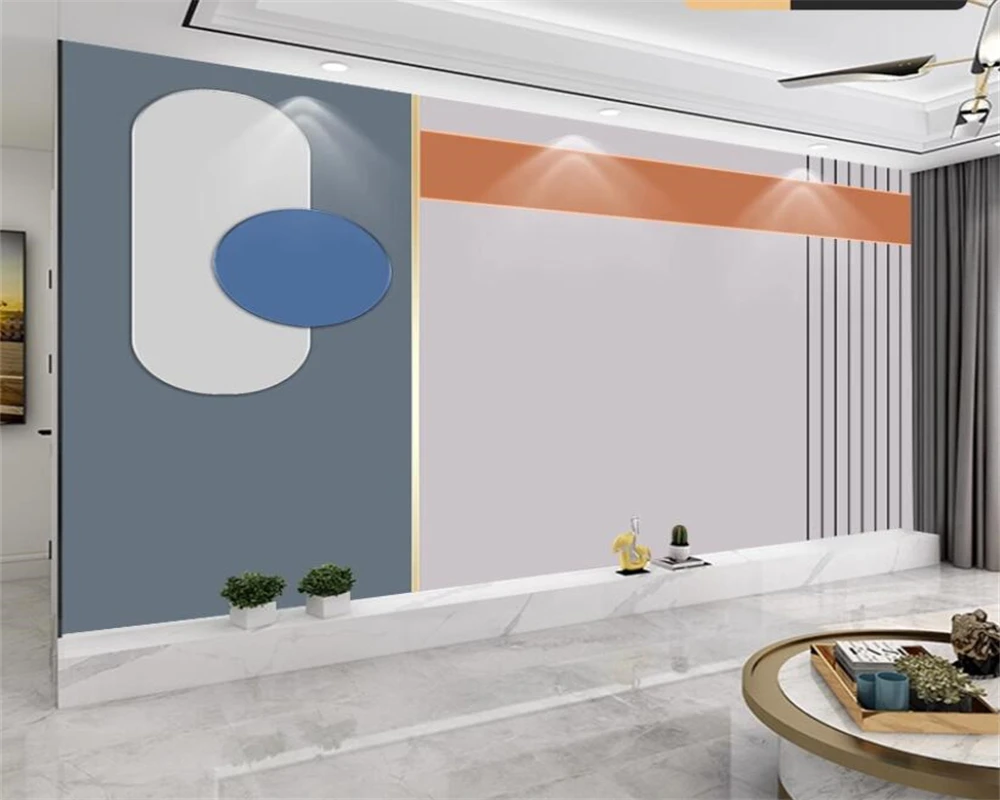 beibehang Customized modern TV background, new wooden grille, geometric living room, sofa, decorative wallpaper