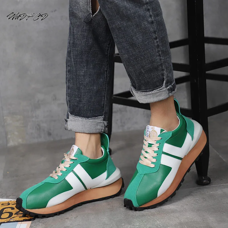 Mens Sneakers Casual Fashion Leather Upper Flat Platform Running Shoes Street Trend Cool Easy Matching Outdoor Sport Shoes