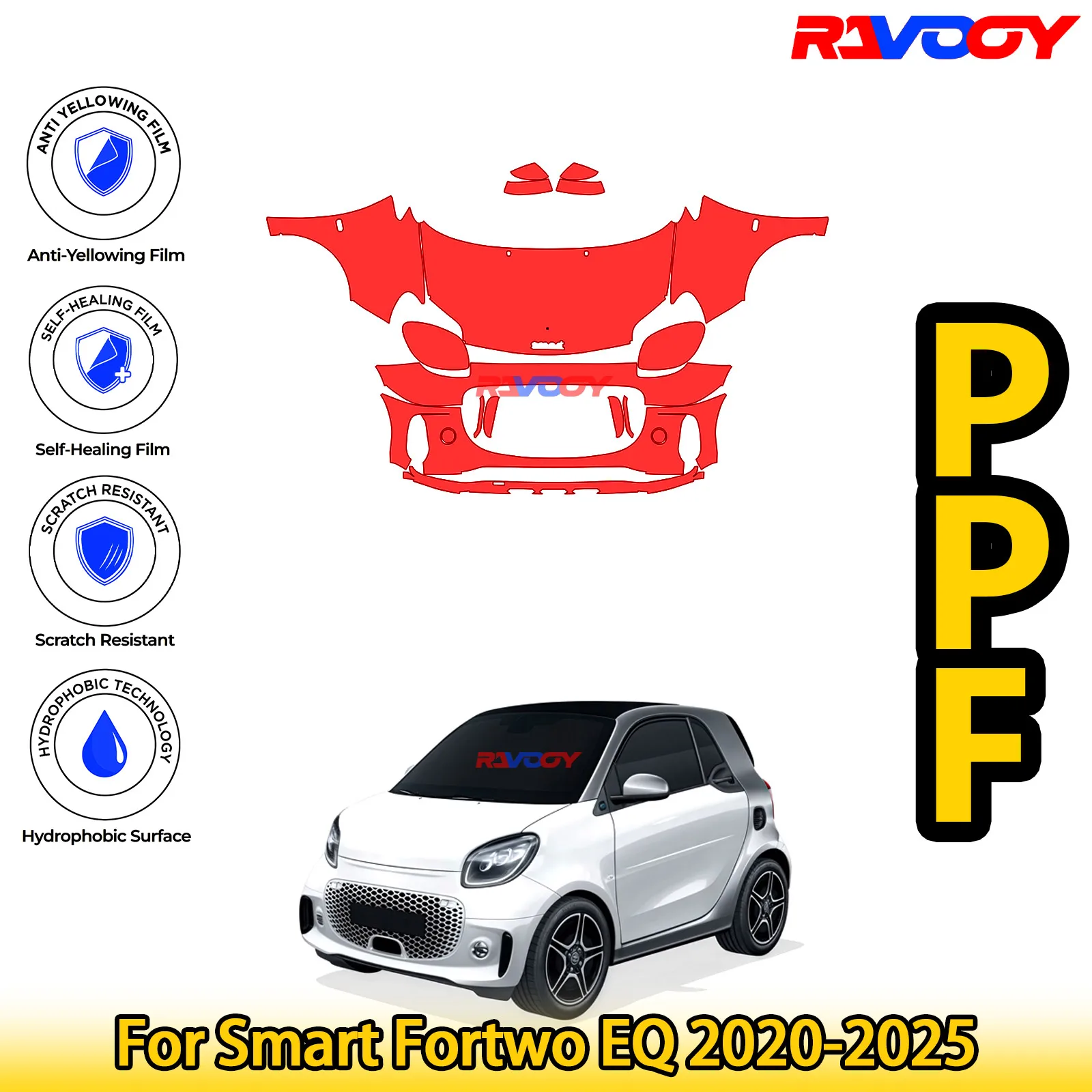 

Для Smart Fortwo EQ 2020-2025 глянцевая матовая черная предварительно вырезанная передняя защитная пленка PPF Kit