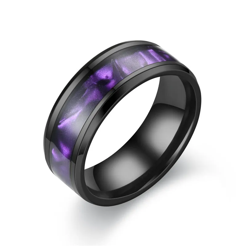 Trendy Purple Stainless Steel Rings for Women Men Fashion Imitation Shell Wedding Engagement Jewelry Accessories Gift Width 8mm