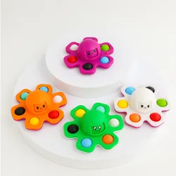 Autism Stress Relief Silicone Interactive Flip Octopus Change Faces Spinner Push Pop Bubble Finger Toy for Spinners Kawaii