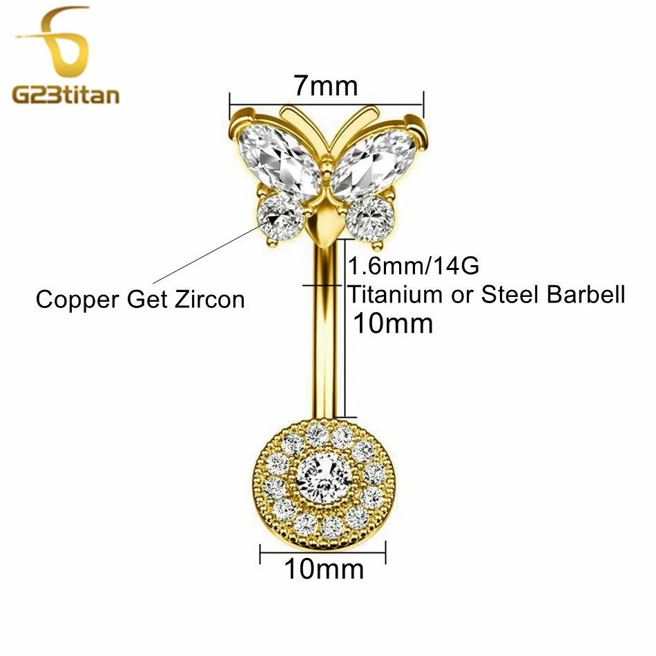 G23titan Vlinder Buik Ring 14G Ronde Hanger Sexy Navel Chirurgische Barbell Bar Navelpiercing Piercing Persoonlijkheid Sieraden