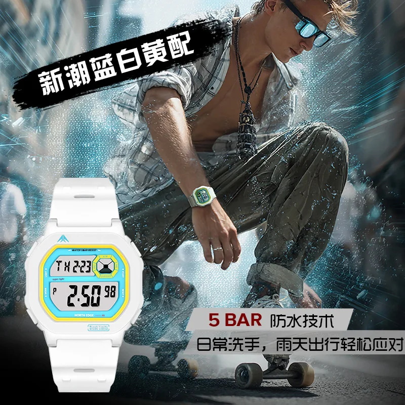 Reloj electrónico luminoso cuadrado resistente al agua con pantalla única, reloj despertador de tendencia para deportes al aire libre, cronómetro, reloj electrónico