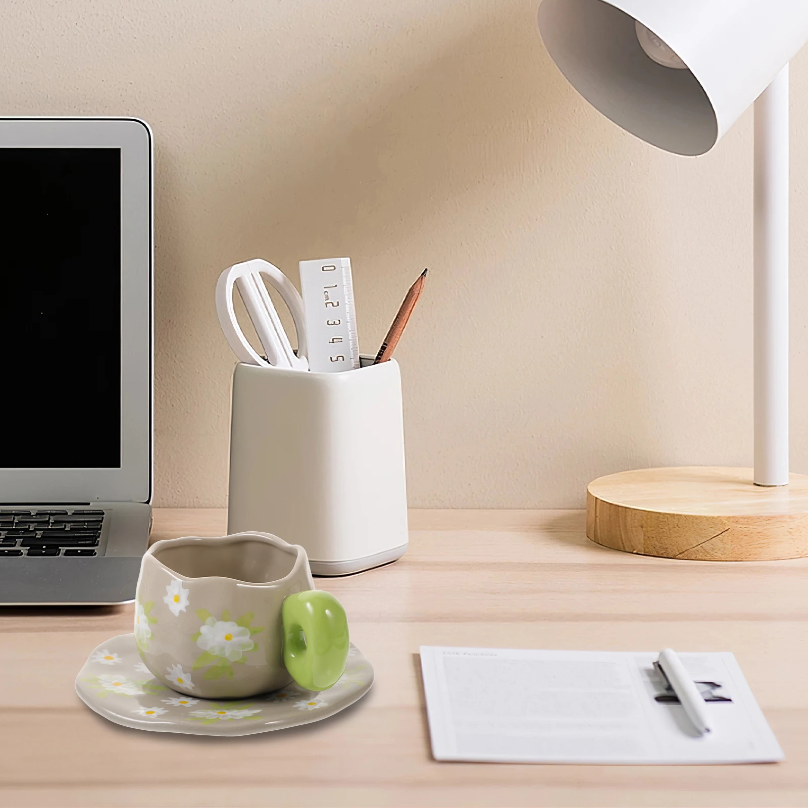 

1Set Ceramic Coffee Mug Saucer French Retro Smooth Edge Easy Clean Home Office Milk Cup Ceramic Coffee Mug