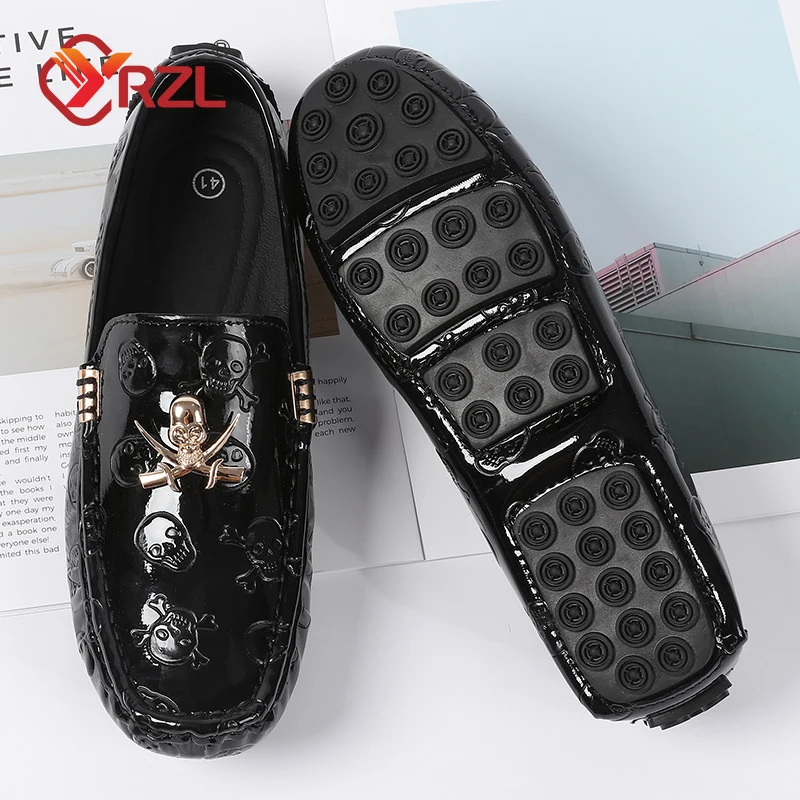 

YRZL Black Loafers Men Casual Shoes Handmade Lazy Shoes Men Loafers Moccasins Size 48 Breathable Slip on Driving Loafers for Men