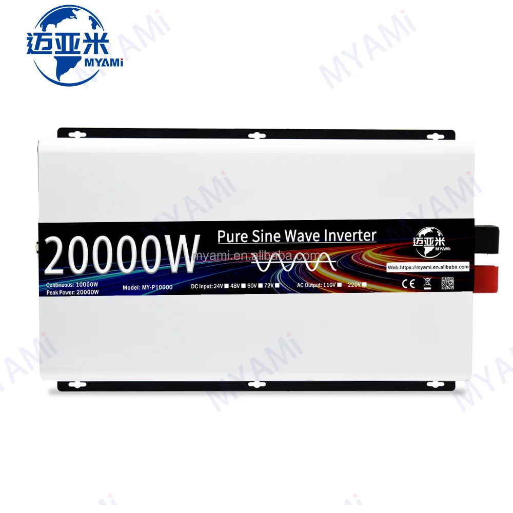 MYAMi 10KW/20KW High Power Pure Sine Wave Power Inverter 24V 48V 60V 72V Dc to Dc 220V 50Hz/60Hz Dual Output LCD for Home Use