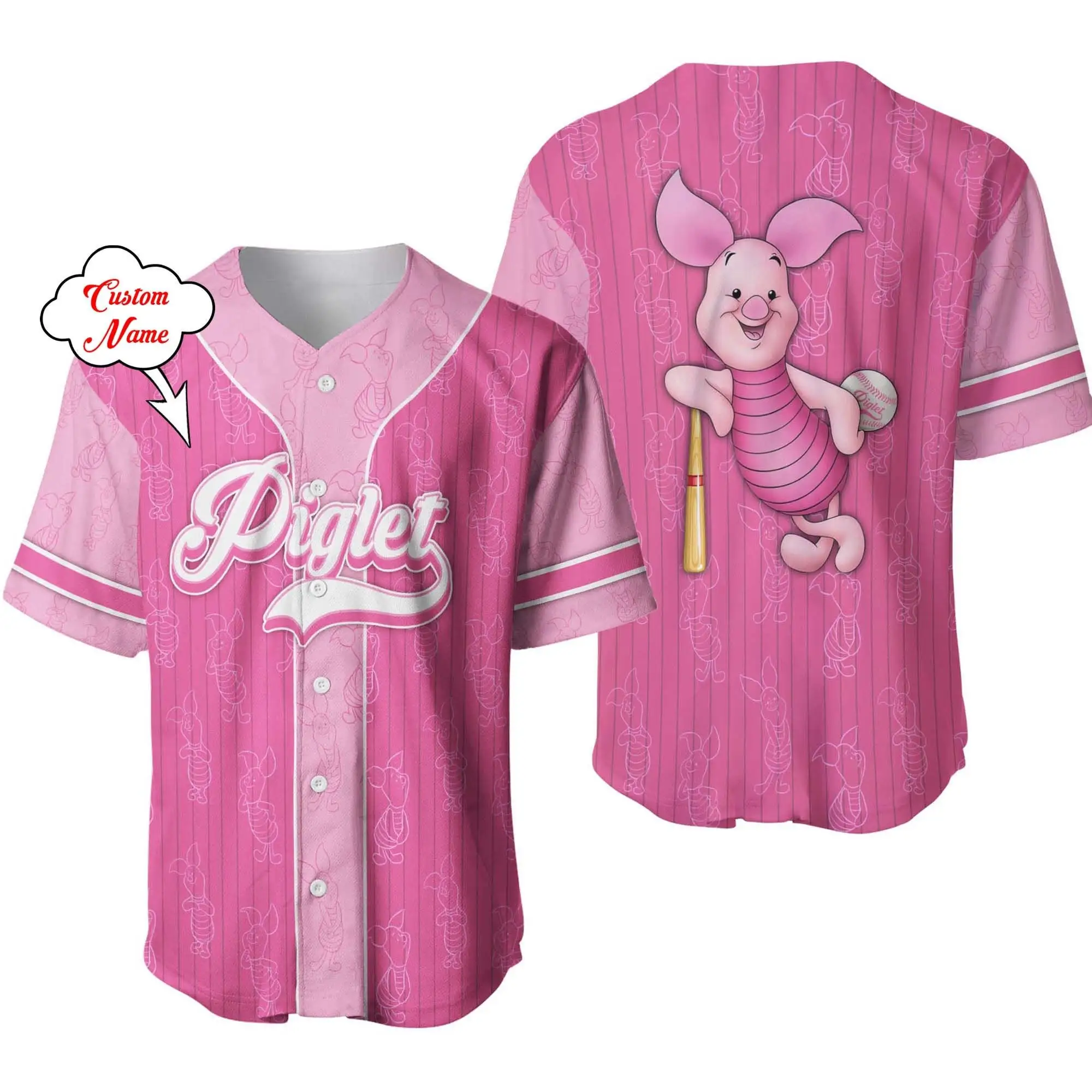 Cute Piglet Winnie The Pooh Pink Disney Baseball shirt 3D Disney T-shirt