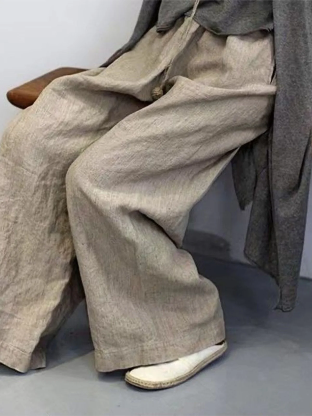 

Женские широкие брюки в стиле ретро, свободные повседневные брюки из хлопка и льна с высокой талией, длинные, удобные, стройнящие, в стиле «папины брюки»