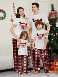 Cute Elk Print Family Christmas Pajamas Set Short Sleeve O Neck Top+Long Pants 2 Pieces Suit Casual Soft Sleepwear Xmas Look Pjs