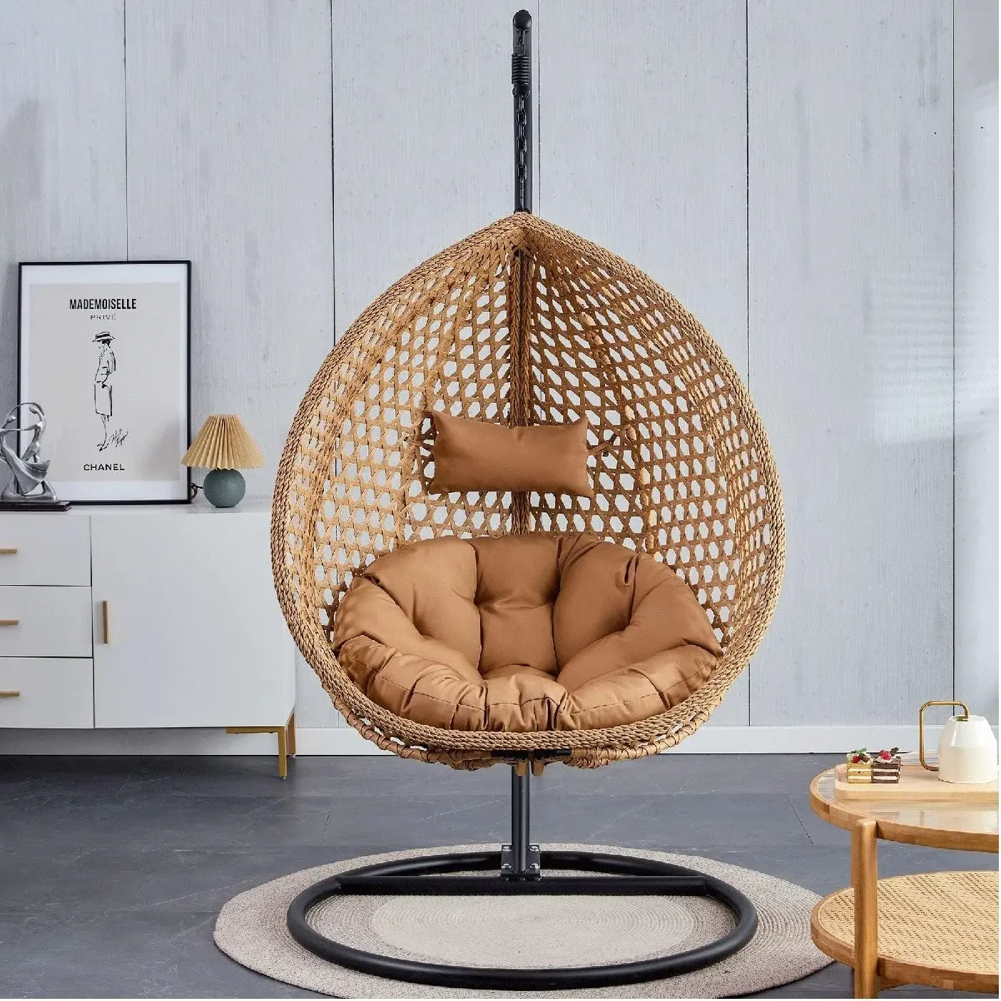 

Hanging Egg Chair Outdoor,Rattan Swing Chair with Foldable Basket,Hammock with Metal Stand,Lounge for Garden Backyar