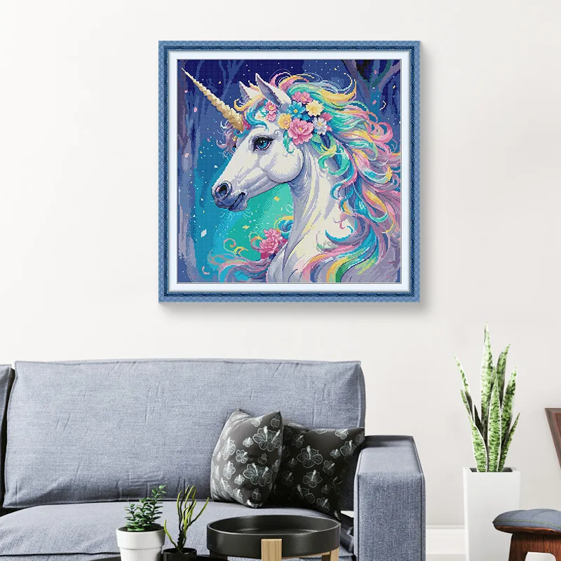 

Soulgift New Pre-Printed Cross Stitch Kit, Stamped 9CT/11CT/14CT/16CT DMC Threads, Embroidery Kit - Unicorn 5