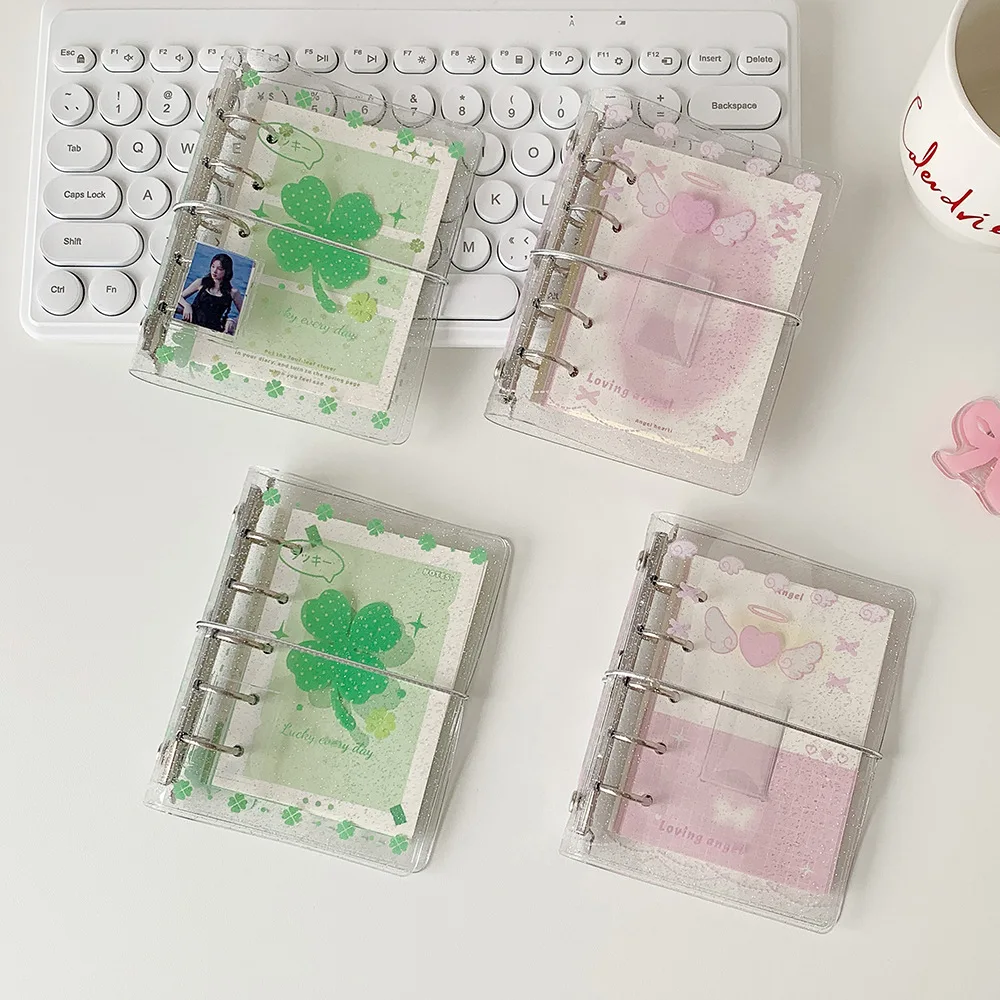 Korean Ins M5 Glittering Clear Ring Binder Planner Refillable Travel Pocket Notebook with Snap Closure School Diary Organizer