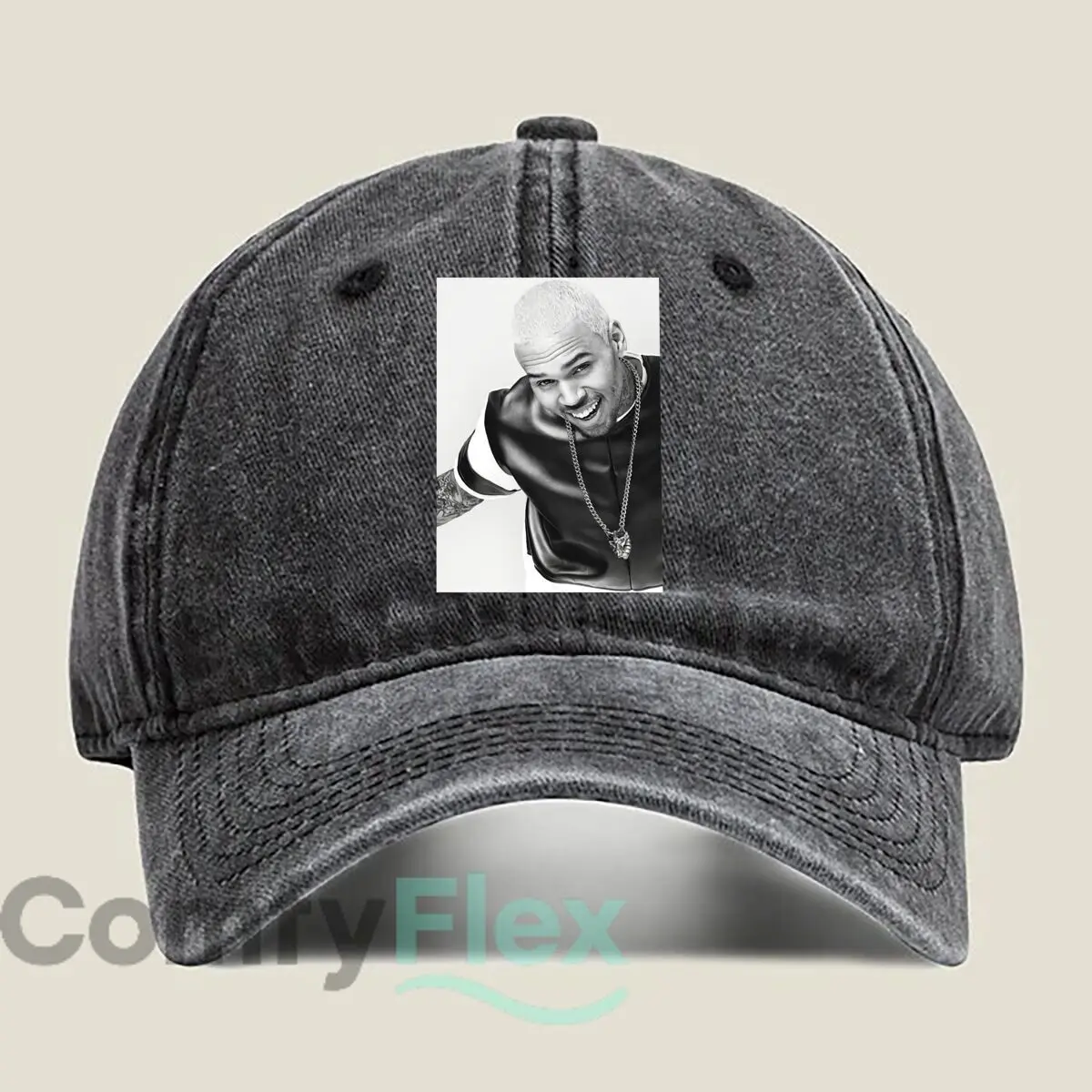 Tattooed Man in Monochrome Graphic Washed Baseball Cap Casual Dad Hat Outdoor For Men's And Women's Hip Hop