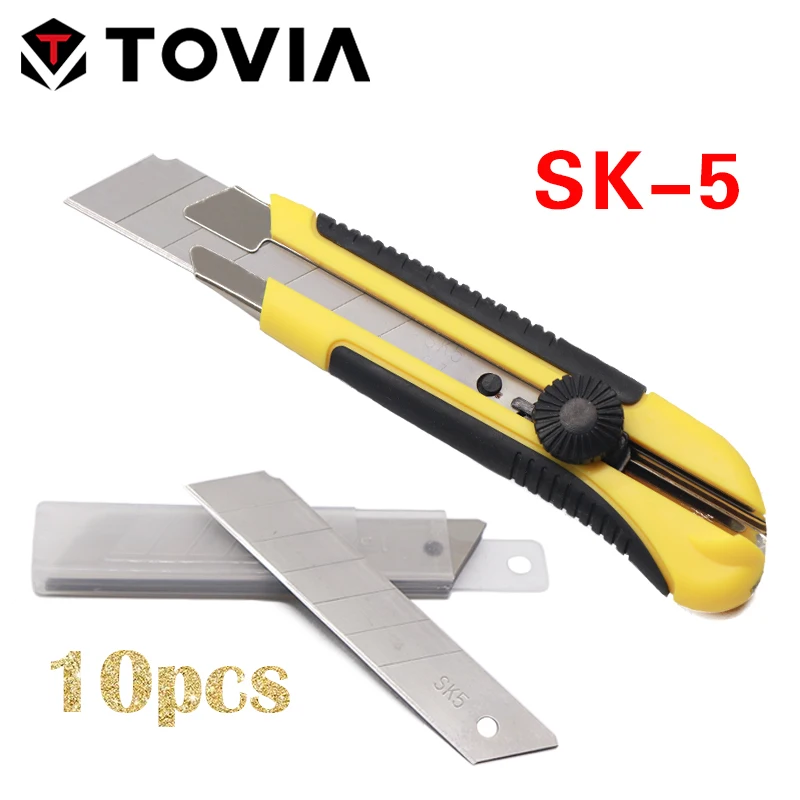 TOVIA 25mm Utility Knife SK5 Stainless Steel Blade Retractable Knife Box Cutter Snap-off Pocket Utility Knives Cut Rope Paper