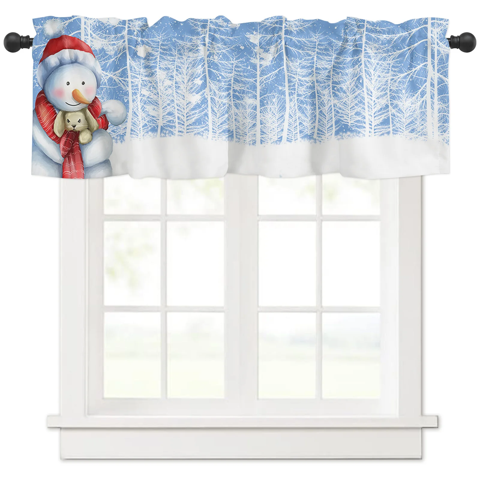 

ZEDLIYU Valances for Windows Kitchen Living Room Small Window Valance Christmas Snowman Xmas 1 Panel, 54 x 18 Inch