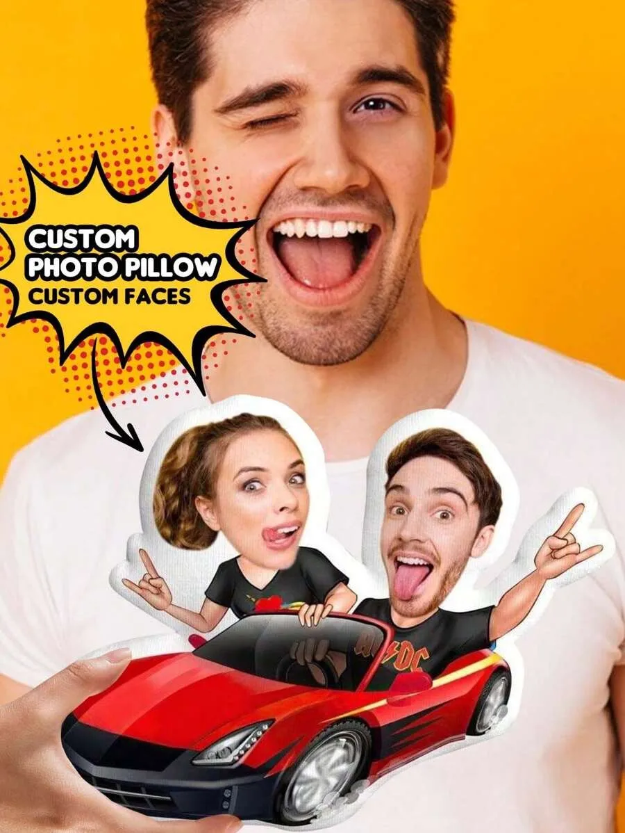 Personalised Couple's Portrait Red Racing Print Cushion Cover, Valentine's Day Gift