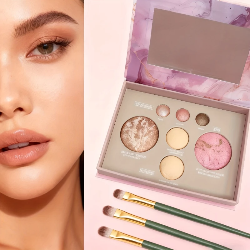 Paleta de sombras cozidas em 7 cores - Paleta de maquiagem brilhante - Bronzer facial, blush brilhante, iluminadores, sombras, paletas de maquiagem cozinhadas