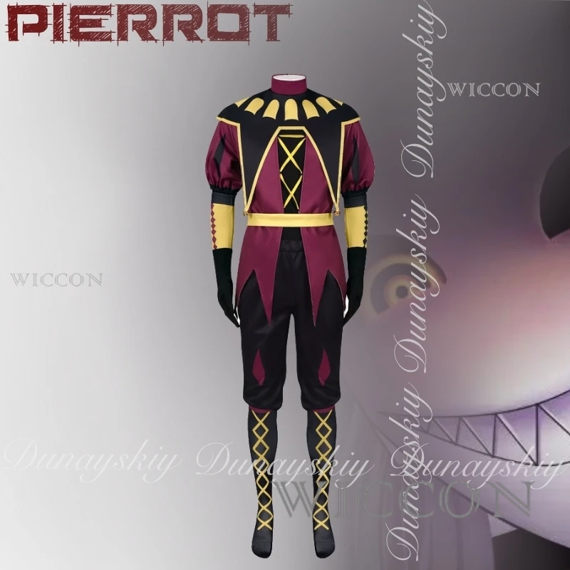 لعبة السيرك الغريبة بييروت كوسبلاي مع زي التاج الأسود والأحمر والأصفر للهالوين مع شعر مستعار أبيض زي تنكري بدلة كاملة #3