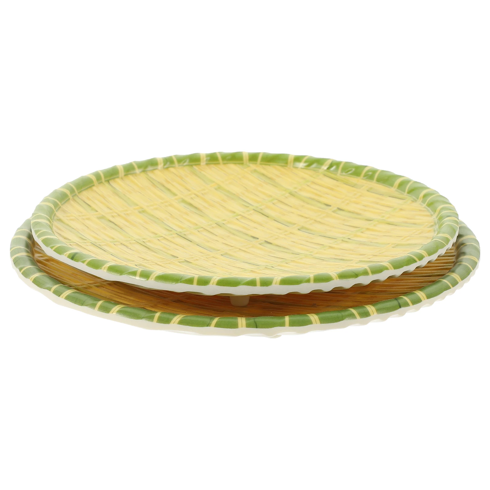 

2Pcs Bamboo Woven Round Serving Tray Portable Kitchen Food Dish Perfect for Tea Fruit Dessert Coffee Table Decorative Platter