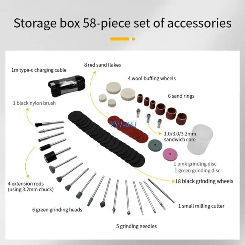 E15A 58 Part Handheld Engraving Tool Type CREATE Charging Long Battery Life Double Orientation