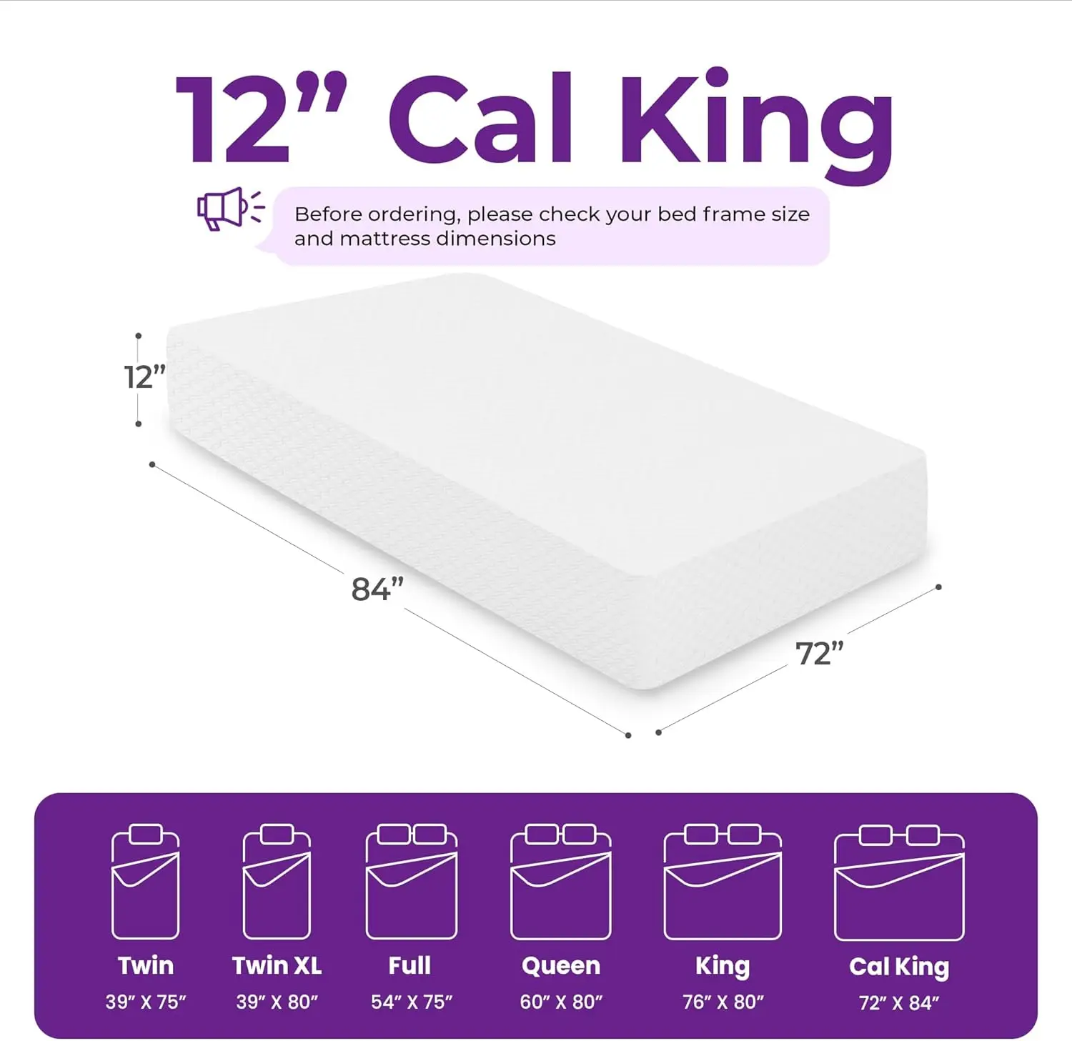 

12 Inch Cal King Cooling Gel Memory Foam Mattress Medium Firm for Cool Sleep Pressure Relieving Mattress in a Box Fiberglass