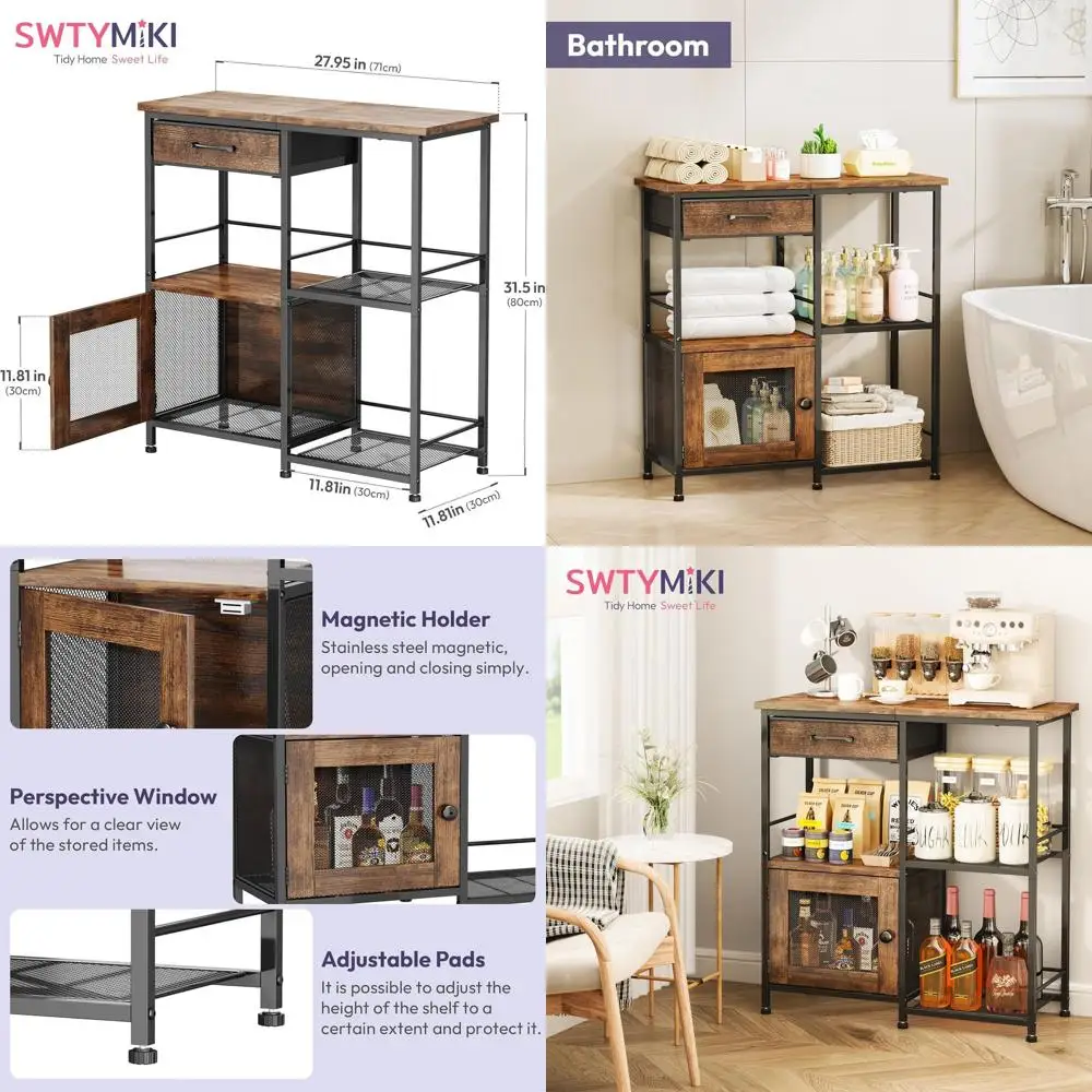 

Rustic Multi-Function Home Coffee Bar Cabinet with Storage for Kitchen and Living Spaces