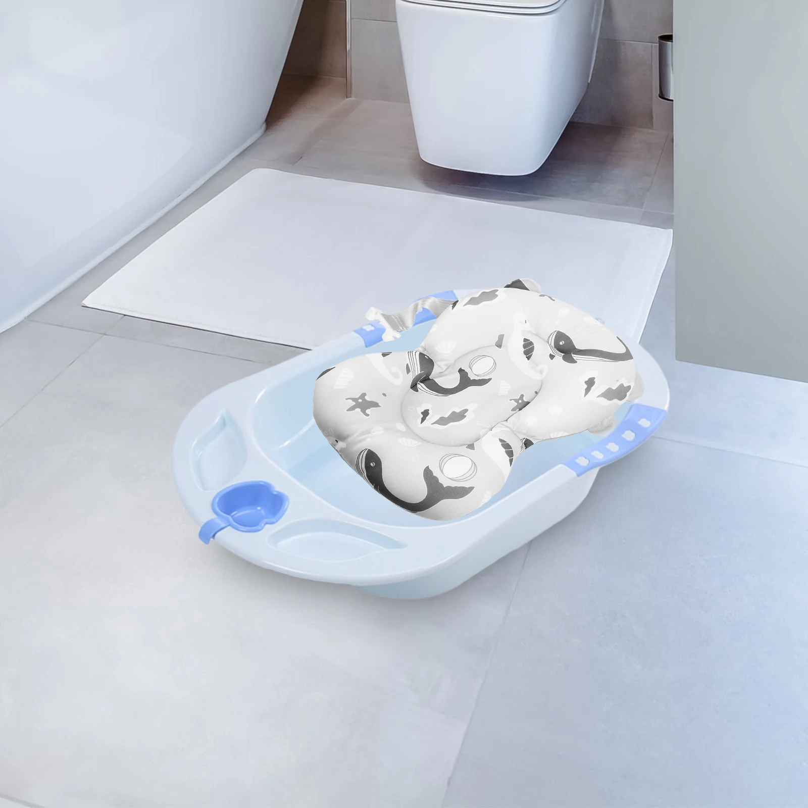 

Baby Bath Tub Support Net Non Slip Adjustable Shower Pad for Infant Bathing Blue Whale Pattern Baby Bath Tub Mat Cushion