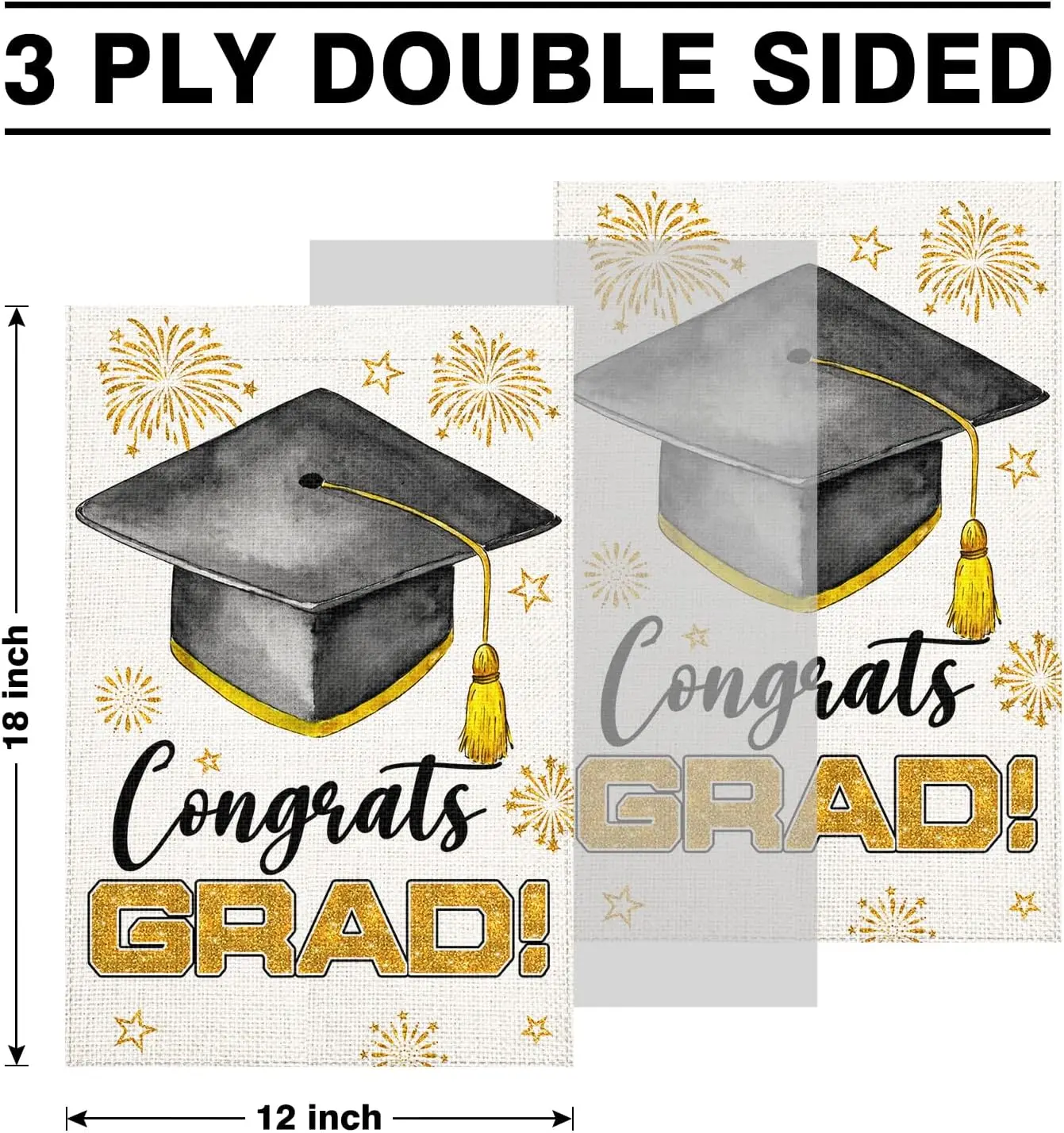 Congrats Grad Diploma Cap Garden Flag White 12x18 Inch Double Sided Burlap Class Of 2026 Graduation Ceremony for Outside Gar ZZM