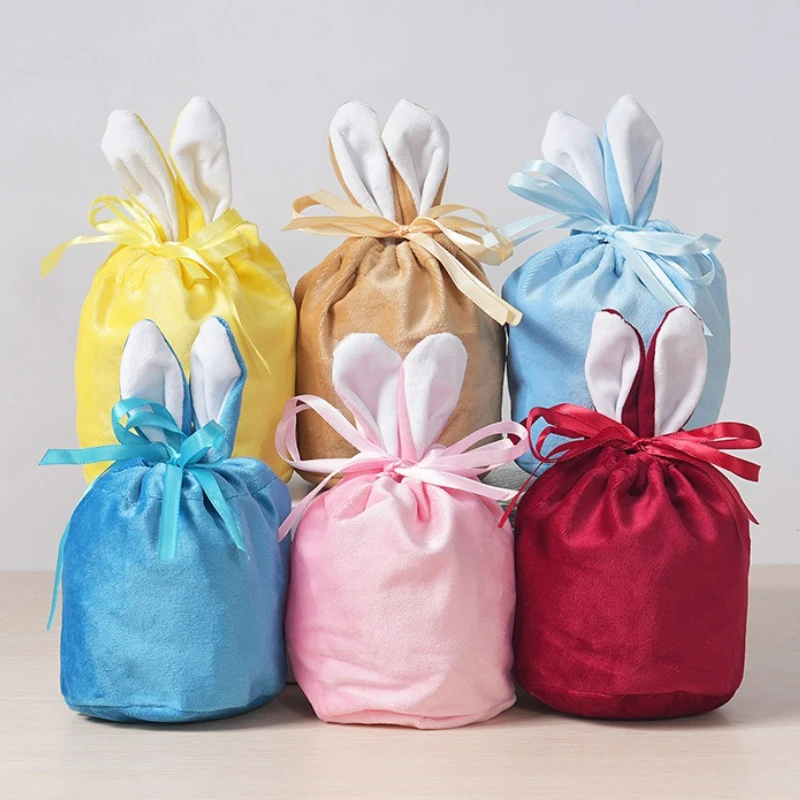 

Easter Bunny Cute Rabbit Drawstring Bags Creative Candy Chocolate Gift Bags Wedding Birthday Party Packaging Bag Decoration