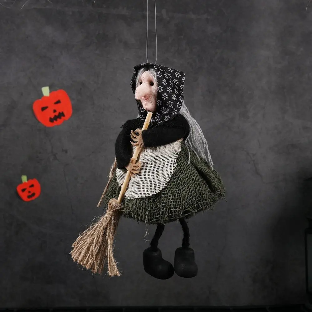 

Creative Scary Halloween Apron Witch Doll Funny Cute Broom Witch Decoration Handicraft Halloween Witch Pendant Cosplay Party