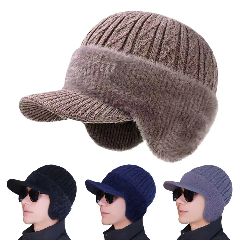 

Outdoors Warm Men Knitted Hat Thick Ear Protection Peaked Cap Casual Windproof Bomber Hat