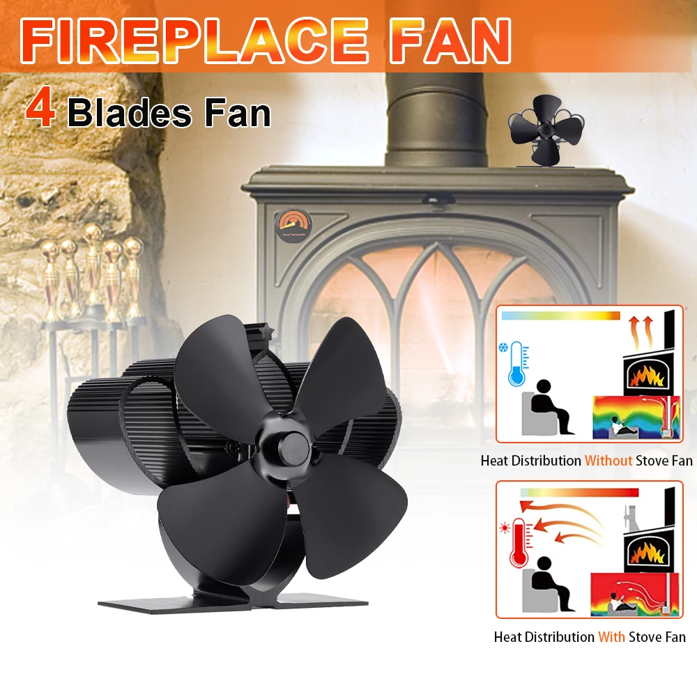 

Mini Stove Fan 4 Blade Heat Powered Fireplace Fan Log Wood Burner Eco Friendly Quiet Fan Heater Home Efficient Heat Distribution