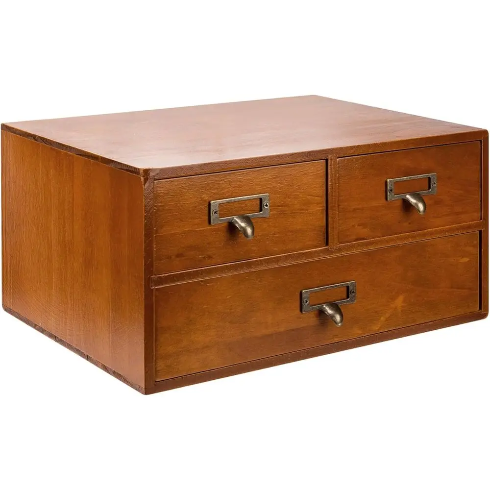 

ular Stackable Desktop Apothecary Cabinet with 3 Ders - Solid Wood Medicine Cabinet or Tabletop - Card Catg Ders with Label Hold