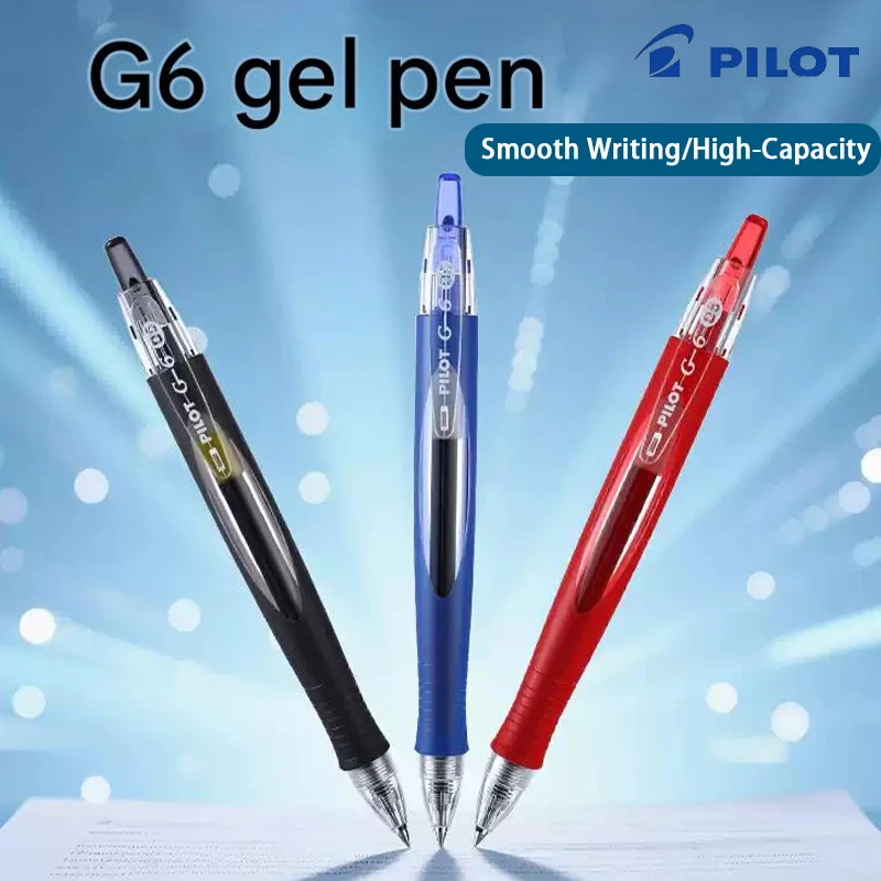 caneta-gel-retratil-pilot-bl-g6-05mm-ergonomica-grande-capacidade-escrita-suave-tinta-classica-preta-vermelha-azul-papelaria-japonesa